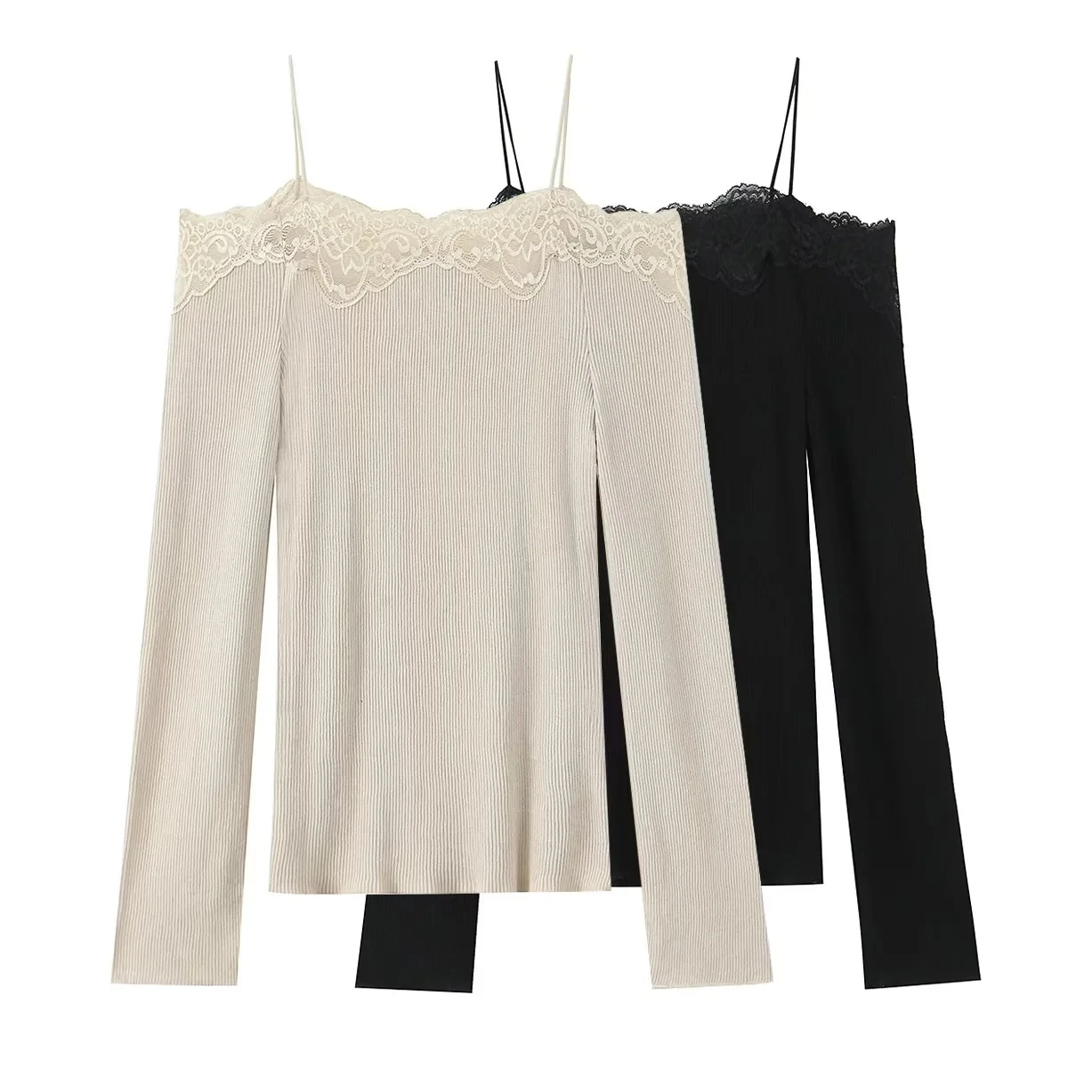 KONDALA Vintage Casual Chic Women Top Solid Slash Neck Long Sleeve Lace Slim Tops New Fashion 2026 Spring Summer Holiday T-shirt