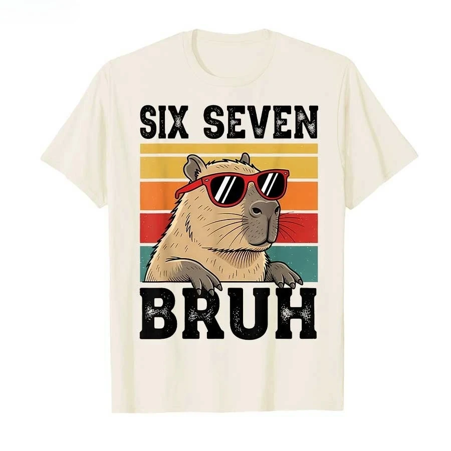 Six Seven Bruh Meme Funny Capybara T-shirt For Women Short Sleeve Tops Summer Short Sleeved Harajuku Streetwear Tops Tees