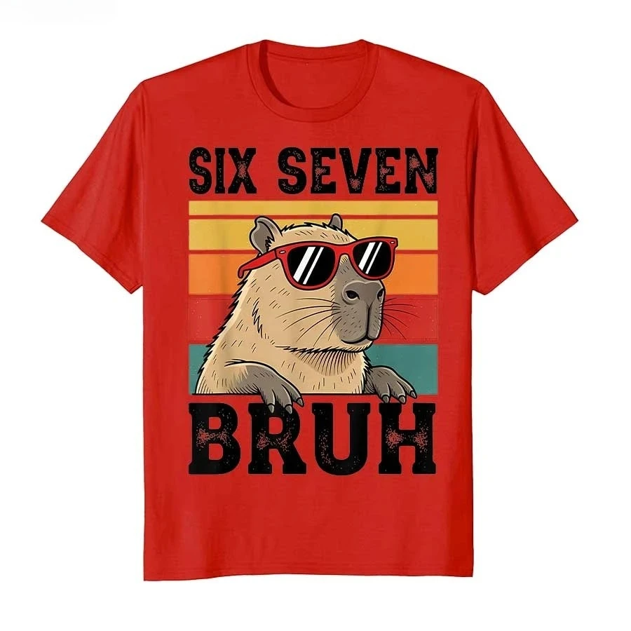 Six Seven Bruh Meme Funny Capybara T-shirt For Women Short Sleeve Tops Summer Short Sleeved Harajuku Streetwear Tops Tees