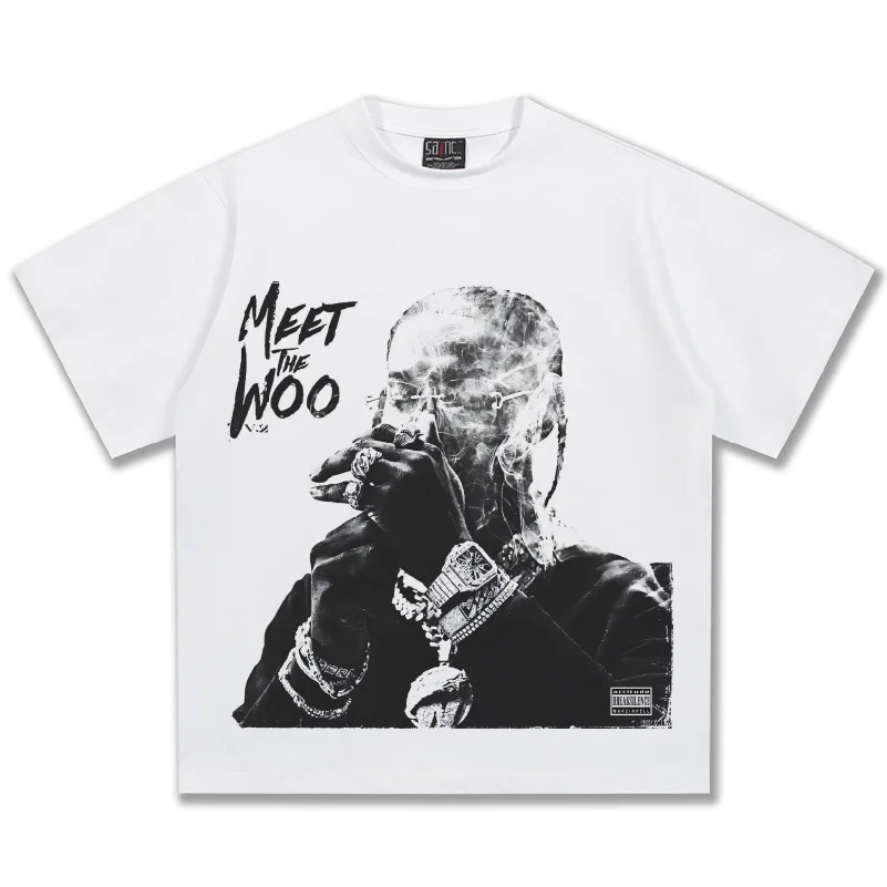 Pop Smoke Meet The Woo Graphic T-Shirt Unisex Oversized Hip Hop Rapper Casual Cotton Short Sleeve Classic Streetwear Fashion For