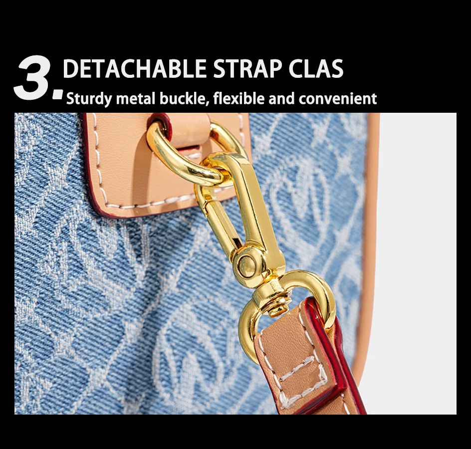 Women Vintage Denim Mini Boston Crossbody Bag With Removable Bear Charm Adjustable Strap Gold Hardware Casual Daily Handbag