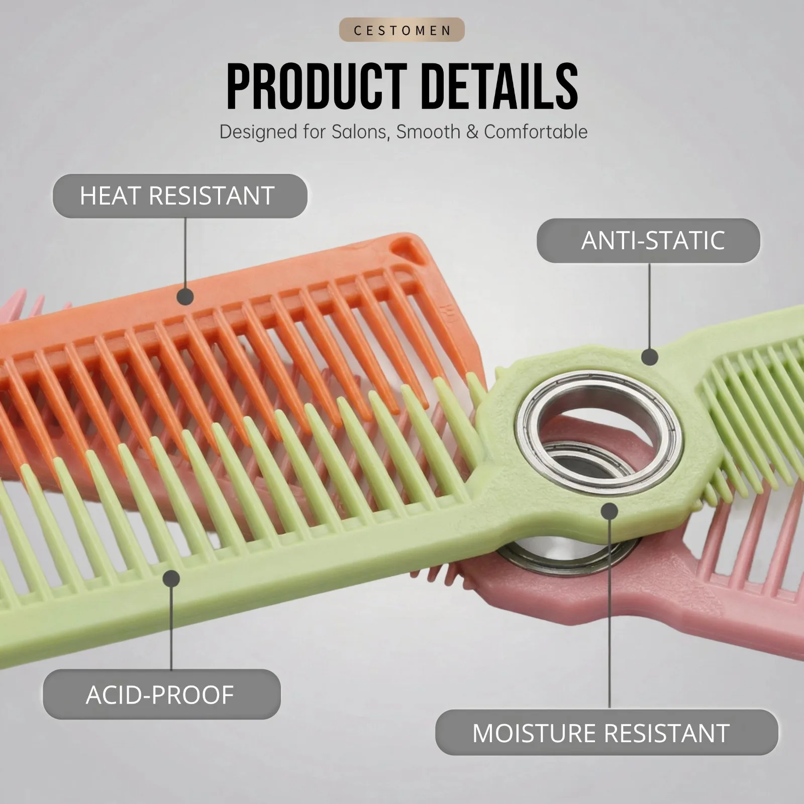 1Pc New Design Fidget Spinning Barber Fade Haircut Combs For Men Women Dual-Sided Wide Fine Tooth Smooth Hair Comb Styling Tools