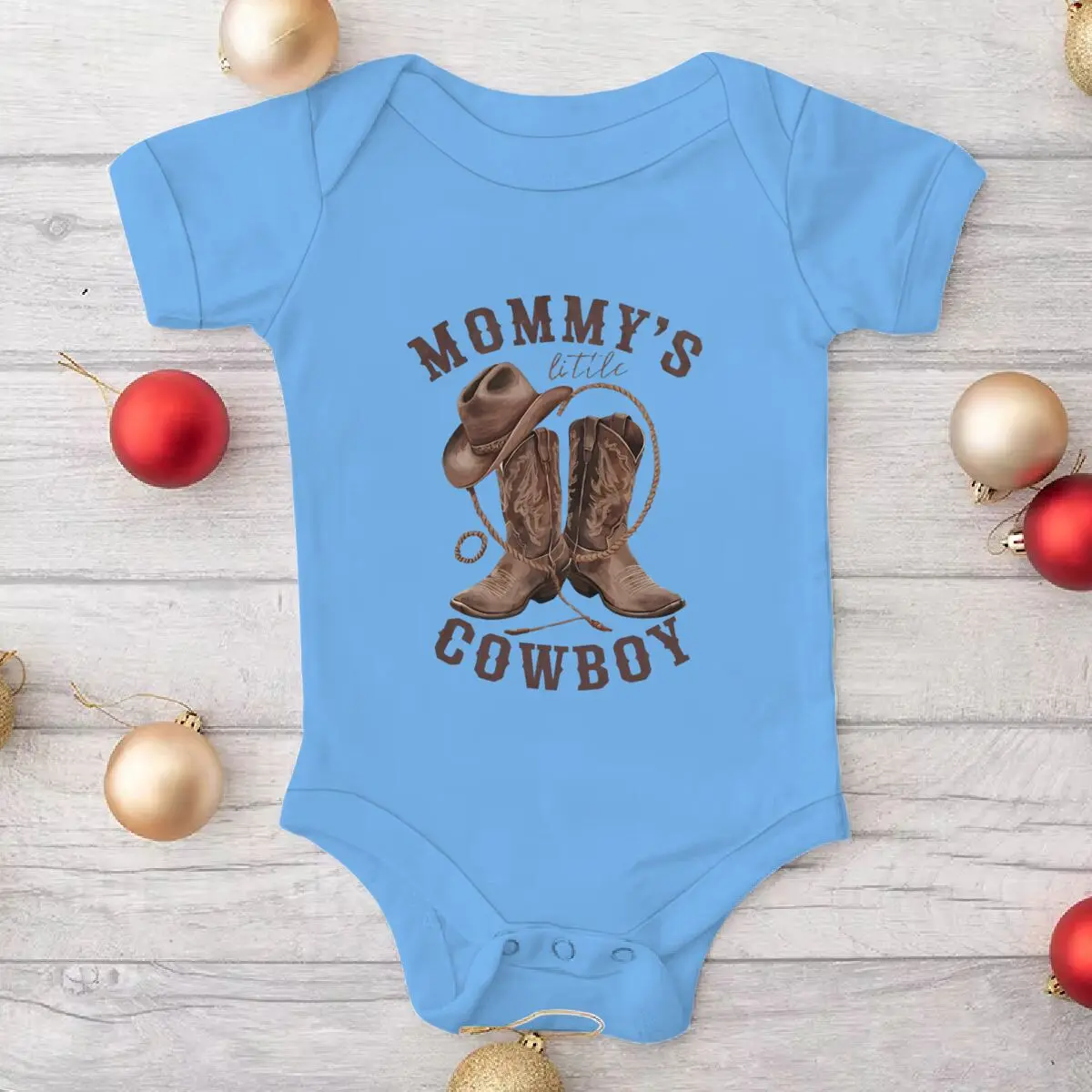 Western Baby Outfit "Mommy's Little Cowboy" Print Baby Bodysuit Short Sleeve Infant Romper Cowboy Boots Hat Baby Gift