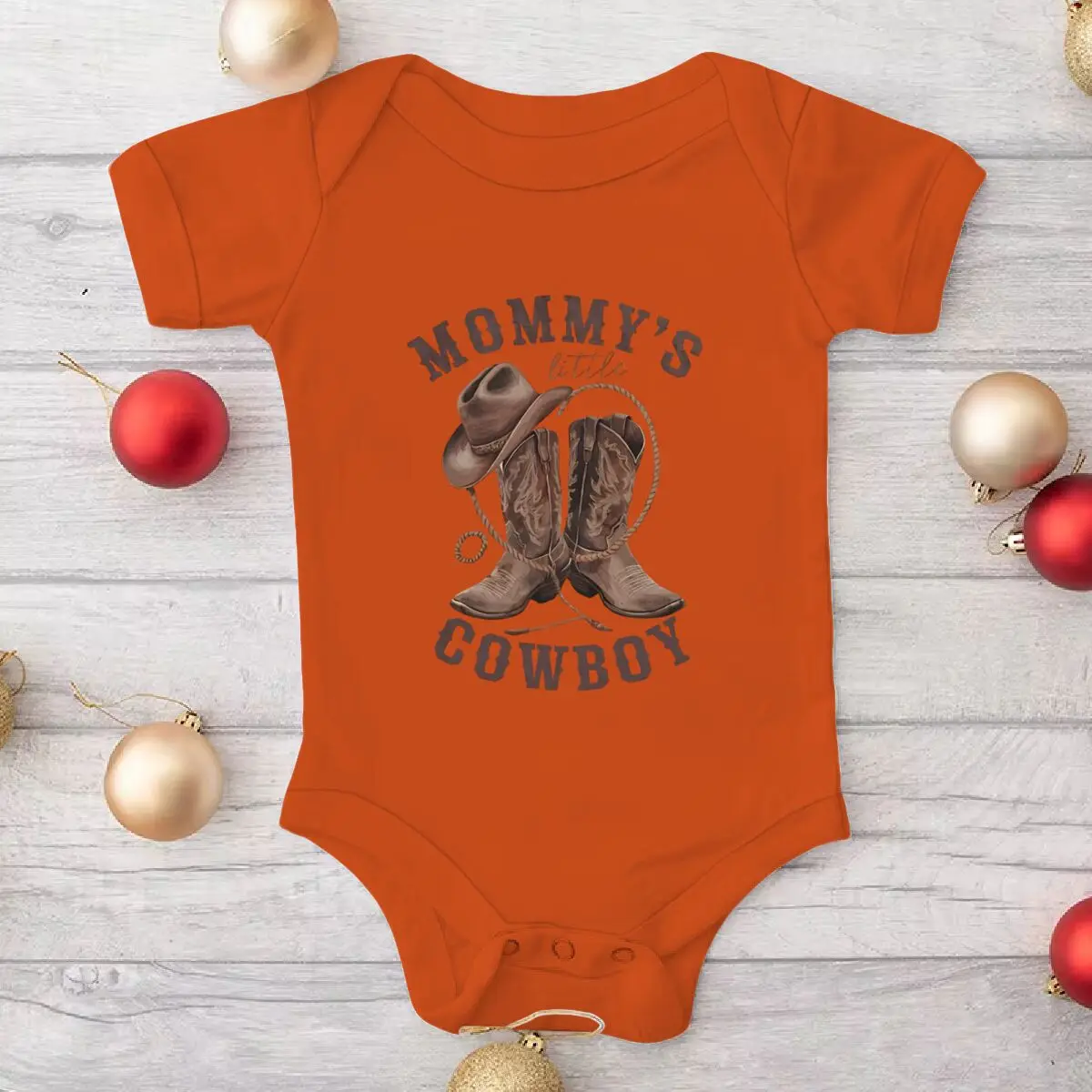 Western Baby Outfit "Mommy's Little Cowboy" Print Baby Bodysuit Short Sleeve Infant Romper Cowboy Boots Hat Baby Gift