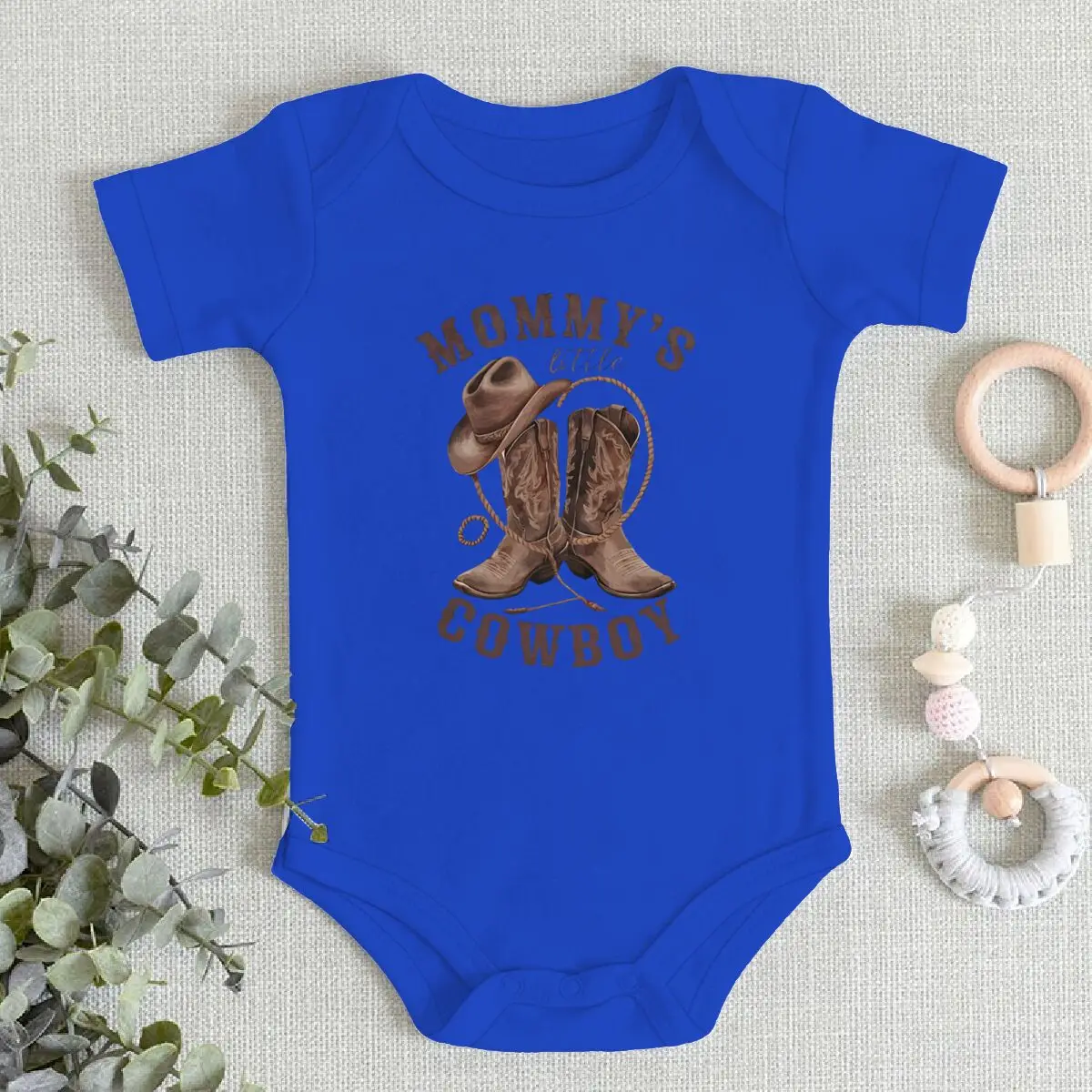 Western Baby Outfit "Mommy's Little Cowboy" Print Baby Bodysuit Short Sleeve Infant Romper Cowboy Boots Hat Baby Gift