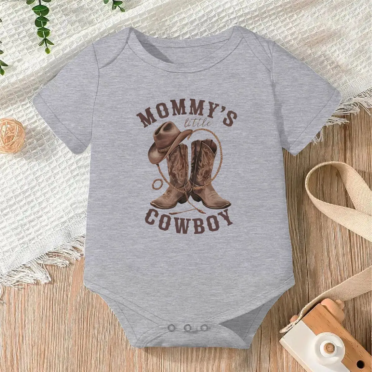 Western Baby Outfit "Mommy's Little Cowboy" Print Baby Bodysuit Short Sleeve Infant Romper Cowboy Boots Hat Baby Gift