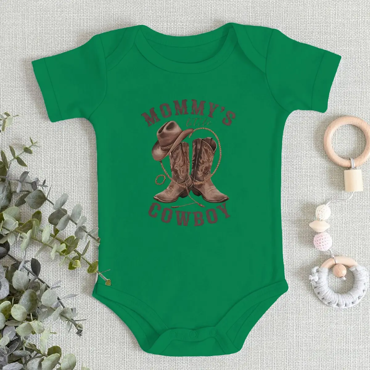 Western Baby Outfit "Mommy's Little Cowboy" Print Baby Bodysuit Short Sleeve Infant Romper Cowboy Boots Hat Baby Gift