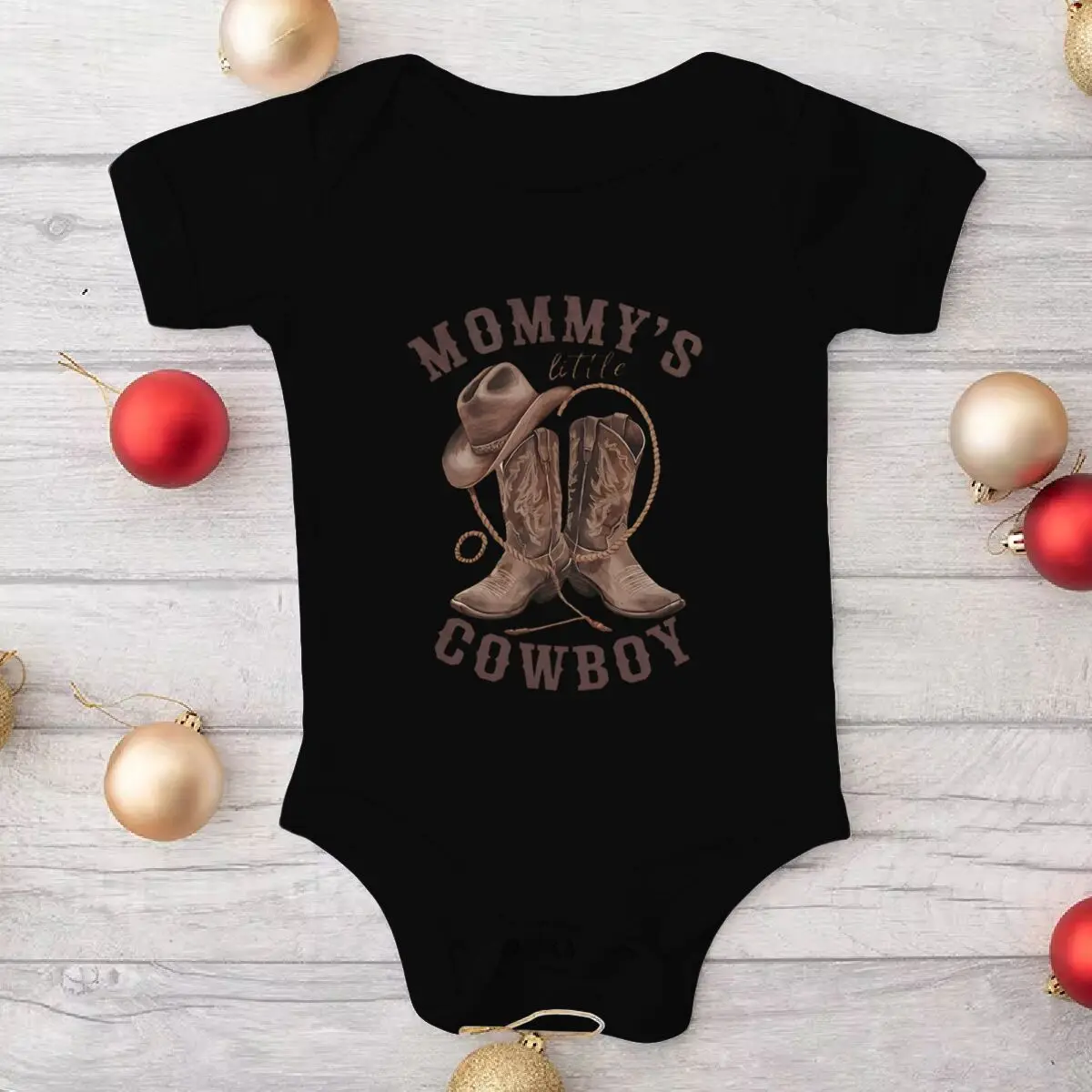 Western Baby Outfit "Mommy's Little Cowboy" Print Baby Bodysuit Short Sleeve Infant Romper Cowboy Boots Hat Baby Gift