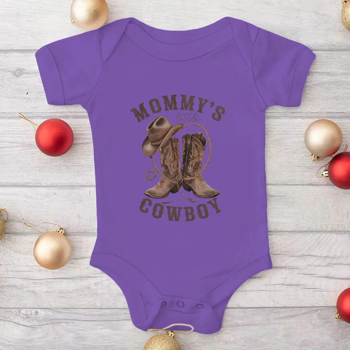 Western Baby Outfit "Mommy's Little Cowboy" Print Baby Bodysuit Short Sleeve Infant Romper Cowboy Boots Hat Baby Gift