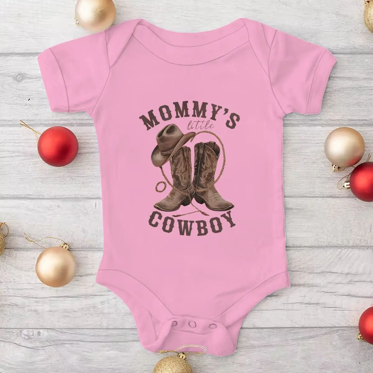 Western Baby Outfit "Mommy's Little Cowboy" Print Baby Bodysuit Short Sleeve Infant Romper Cowboy Boots Hat Baby Gift