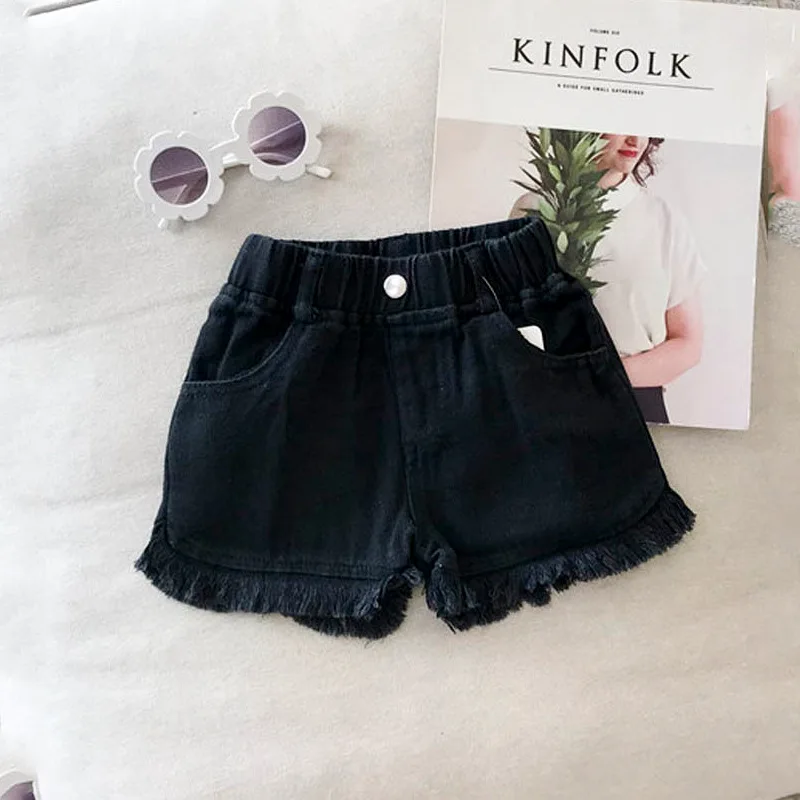 Girls Denim Shorts Summer New Children's Black White Hot Pants Kids Solid Color Short Jeans Fashion Comfotable Thin Korean Pants