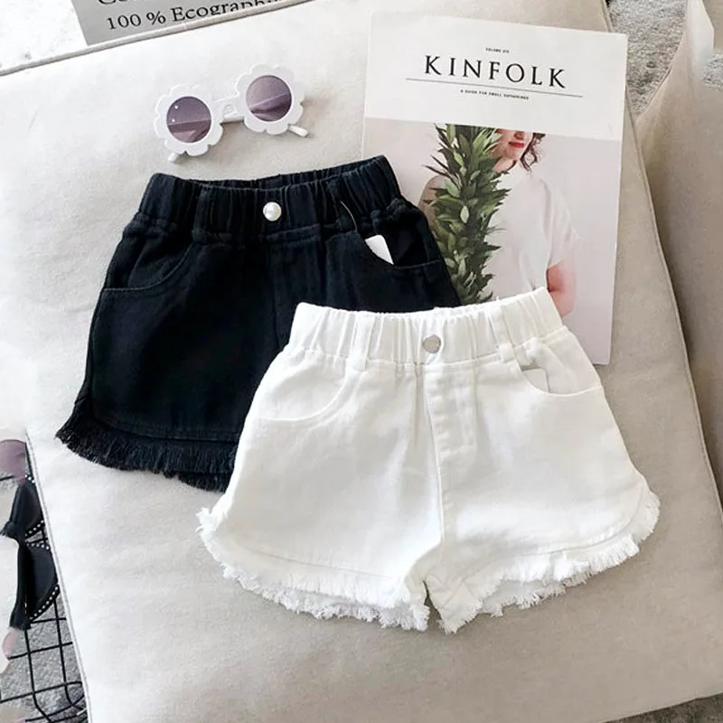 Girls Denim Shorts Summer New Children's Black White Hot Pants Kids Solid Color Short Jeans Fashion Comfotable Thin Korean Pants