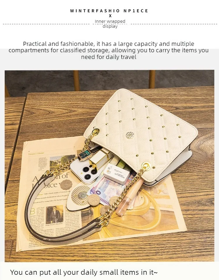 Shoulder Bag, Women's Bag, 2026 New Fashionable Diamond Grid Chain Bag, Crossbody Tote Bag