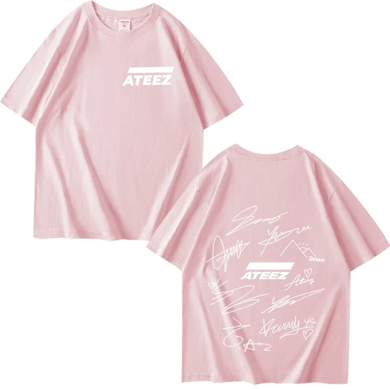 ATEEZ World Tour with Band Member Signatures & Geometric Back Print T Shirt Men Women Summer Unisex Tops Ladies Clothes T-shirts
