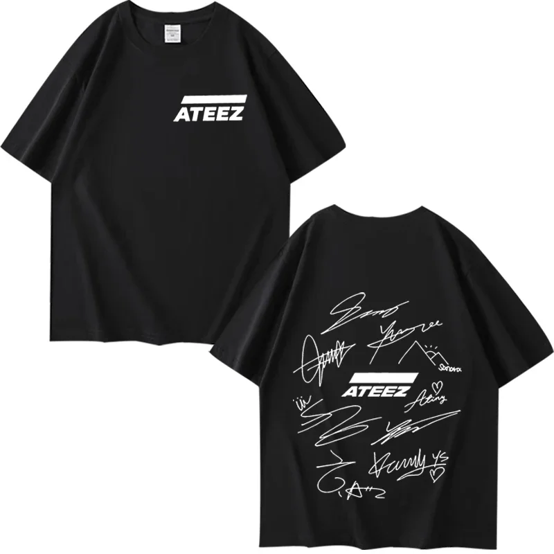 ATEEZ World Tour with Band Member Signatures & Geometric Back Print T Shirt Men Women Summer Unisex Tops Ladies Clothes T-shirts