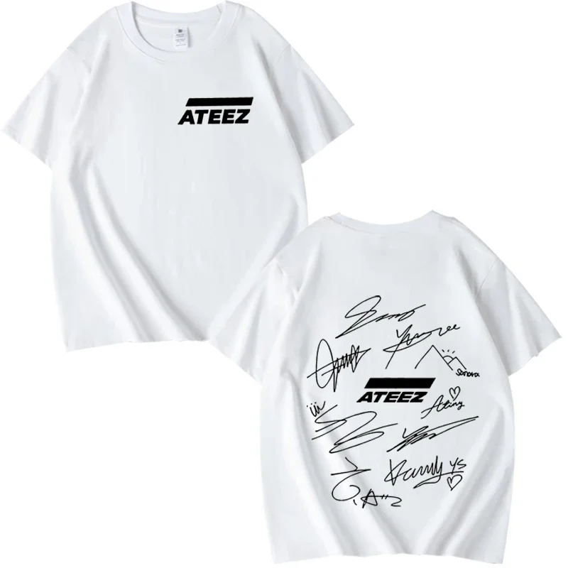 ATEEZ World Tour with Band Member Signatures & Geometric Back Print T Shirt Men Women Summer Unisex Tops Ladies Clothes T-shirts