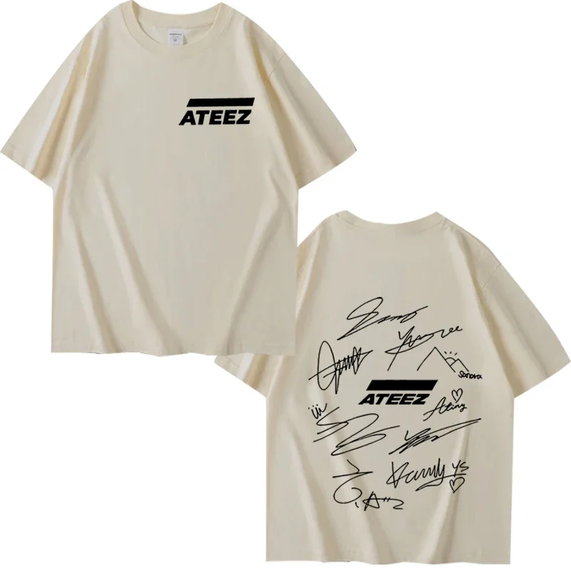 ATEEZ World Tour with Band Member Signatures & Geometric Back Print T Shirt Men Women Summer Unisex Tops Ladies Clothes T-shirts
