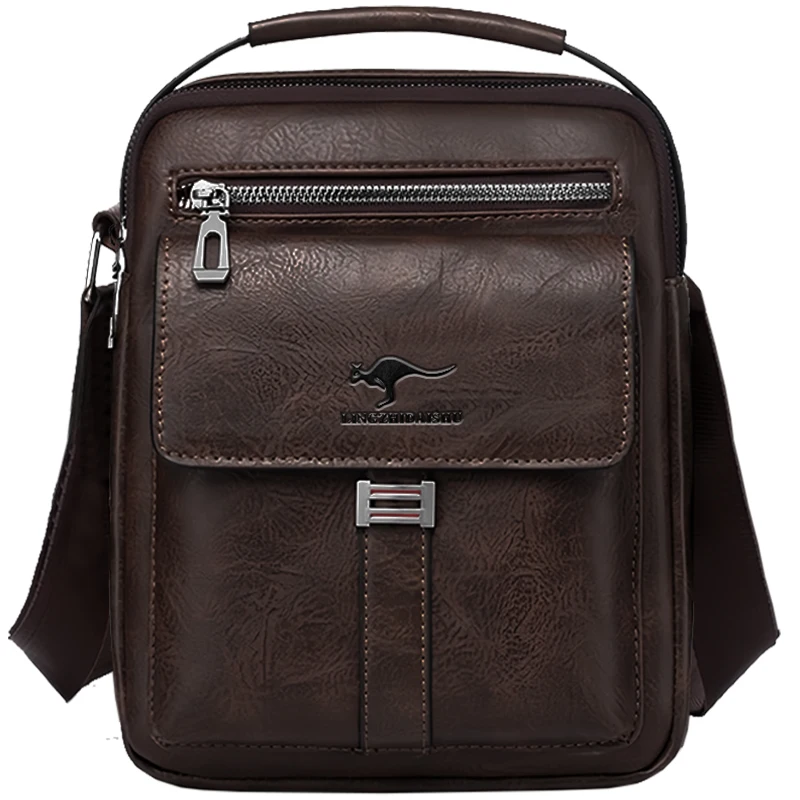 Compact Men's Leather Crossbody Bag, Lightweight Shoulder Bag with Multiple Pockets, Ideal for Travel and Commute Rugged Men's