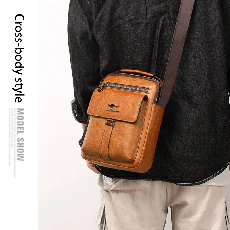 Compact Men's Leather Crossbody Bag, Lightweight Shoulder Bag with Multiple Pockets, Ideal for Travel and Commute Rugged Men's