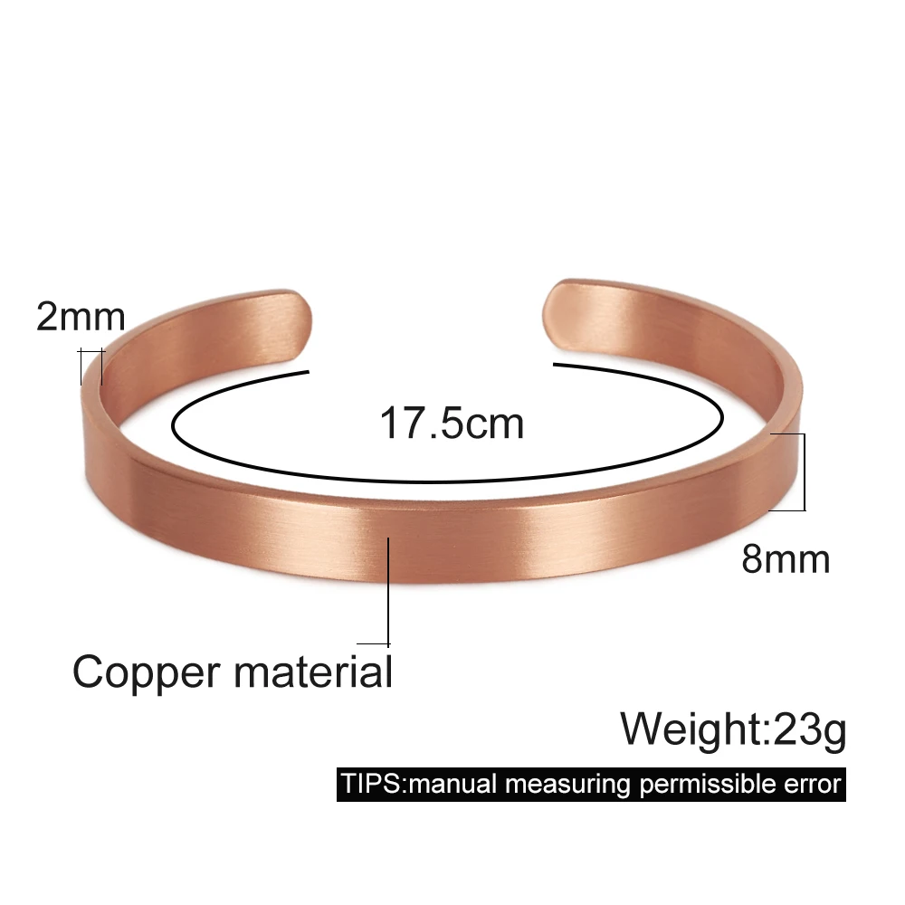 Vinterly Pure Copper Bracelets Women Men Unisex 10mm Adjustable Cuff Bangles Female Resizable Jewelry Soft Solid Copper Vintage