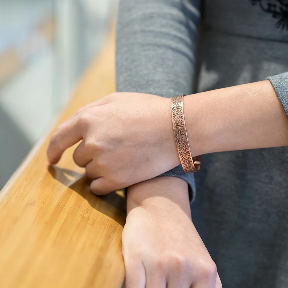 Vinterly Pure Copper Bracelets Women Men Unisex 10mm Adjustable Cuff Bangles Female Resizable Jewelry Soft Solid Copper Vintage