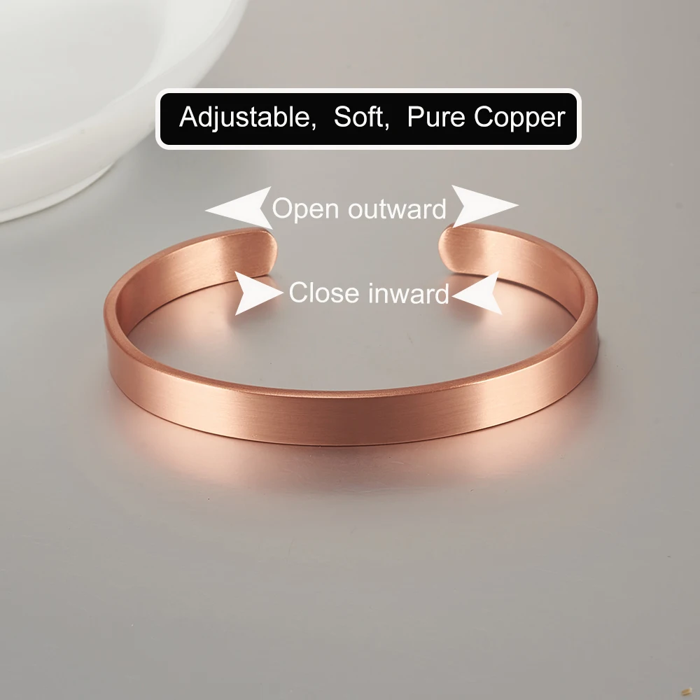 Vinterly Pure Copper Bracelets Women Men Unisex 10mm Adjustable Cuff Bangles Female Resizable Jewelry Soft Solid Copper Vintage