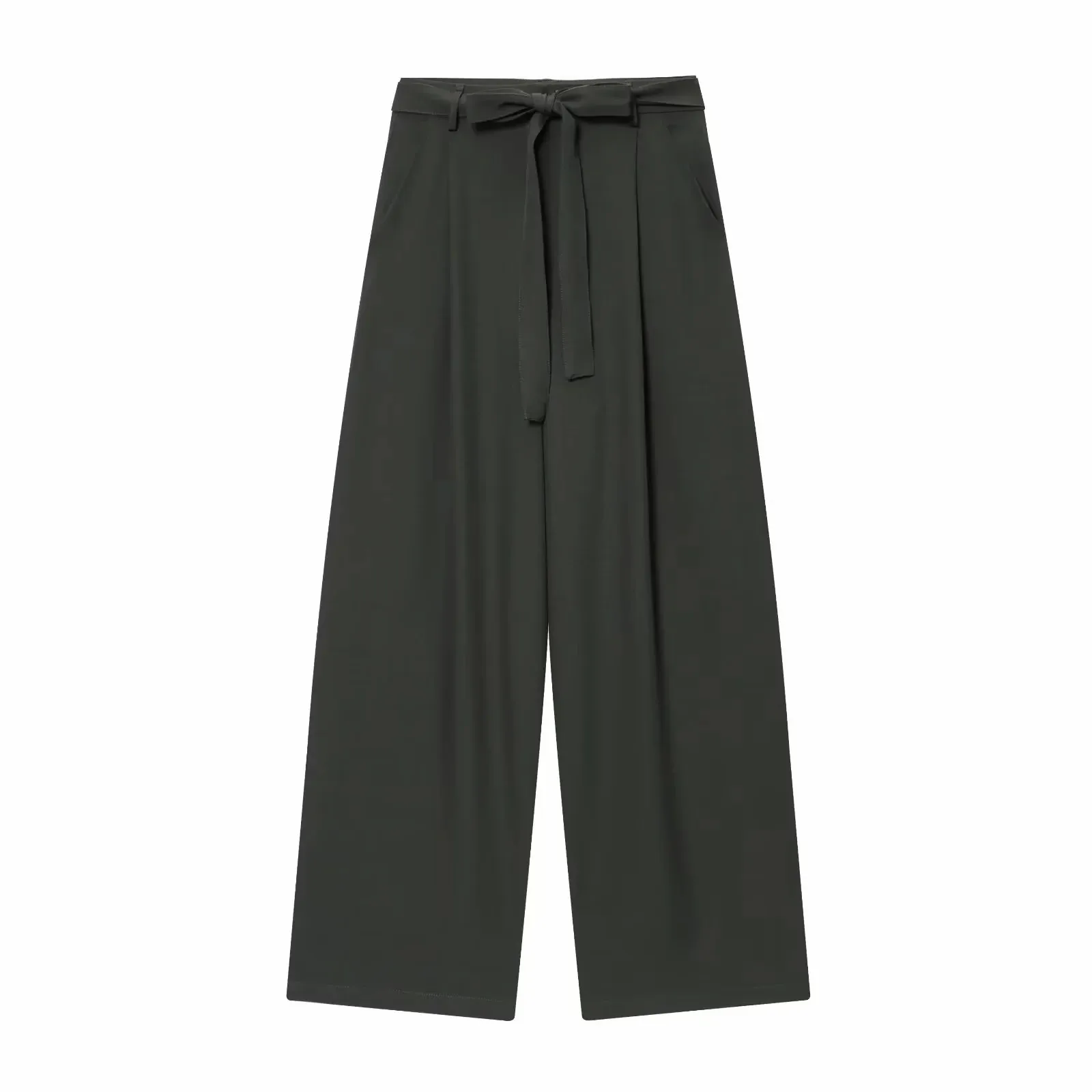 Women Fashion 2-Piece Set Single-breasted Sleeveless V-Neck Pinstripe Vest+Summer Pleated Loose Pocket Belt Zipper Pants