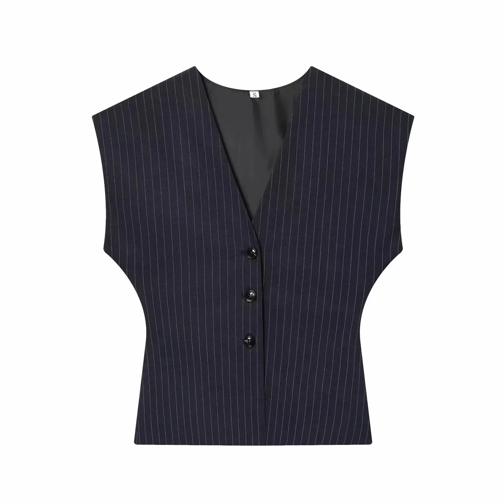 Women Fashion 2-Piece Set Single-breasted Sleeveless V-Neck Pinstripe Vest+Summer Pleated Loose Pocket Belt Zipper Pants