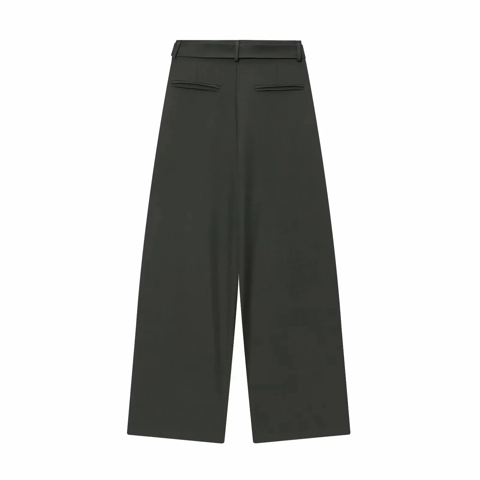 Women Fashion 2-Piece Set Single-breasted Sleeveless V-Neck Pinstripe Vest+Summer Pleated Loose Pocket Belt Zipper Pants