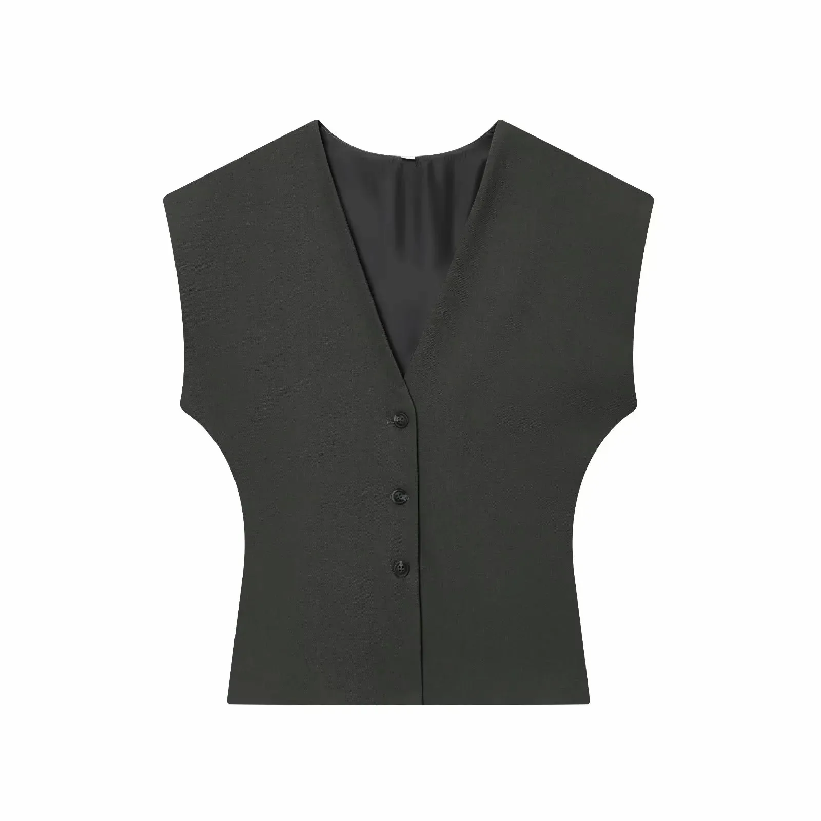 Women Fashion 2-Piece Set Single-breasted Sleeveless V-Neck Pinstripe Vest+Summer Pleated Loose Pocket Belt Zipper Pants