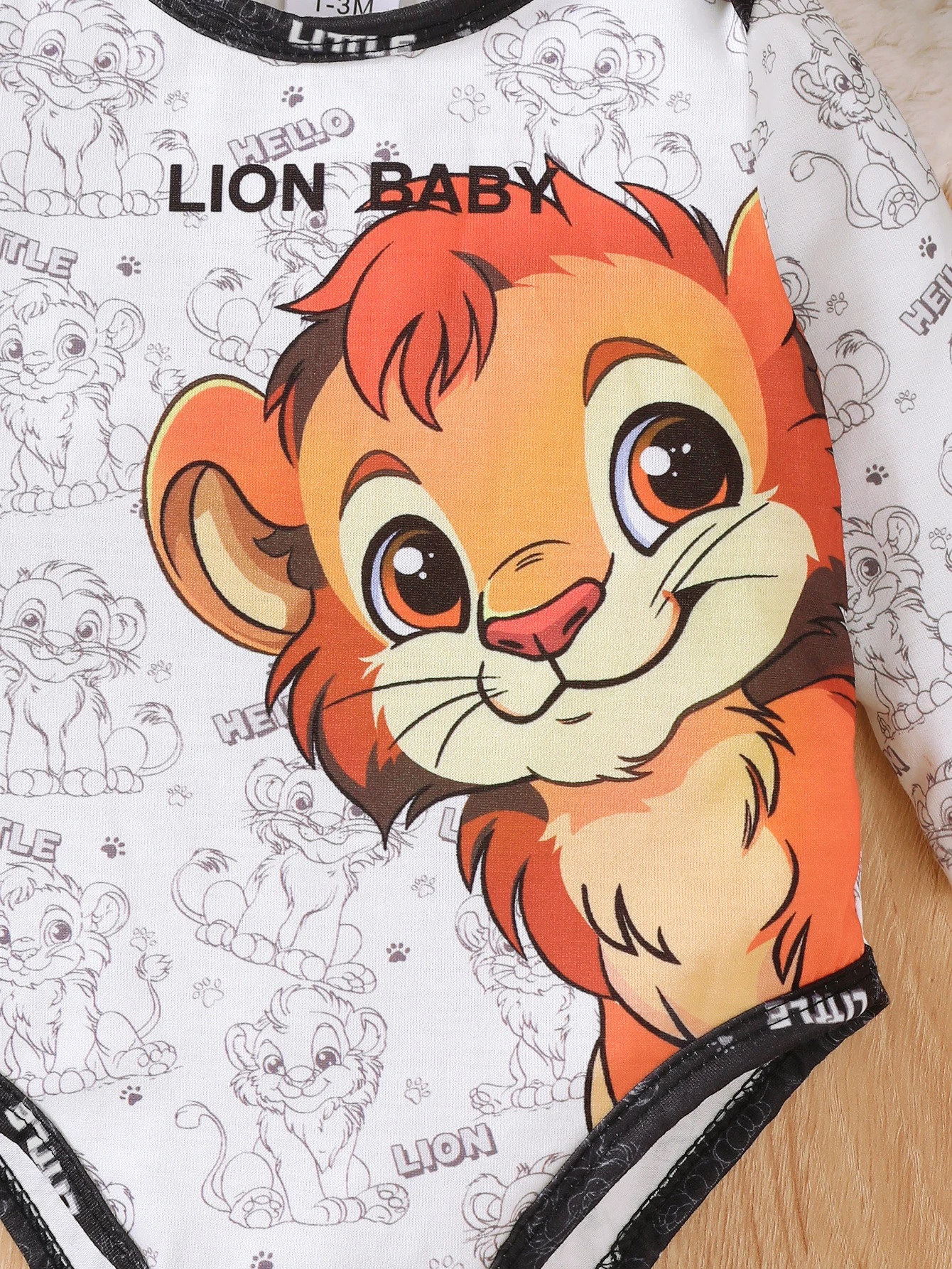 3Pcs Baby Boy Set Round Neck Lion Full Print Bodysuit+Pants Set Suitable for 0-18 Months Newborns Baby Boys Spring Autumn Set