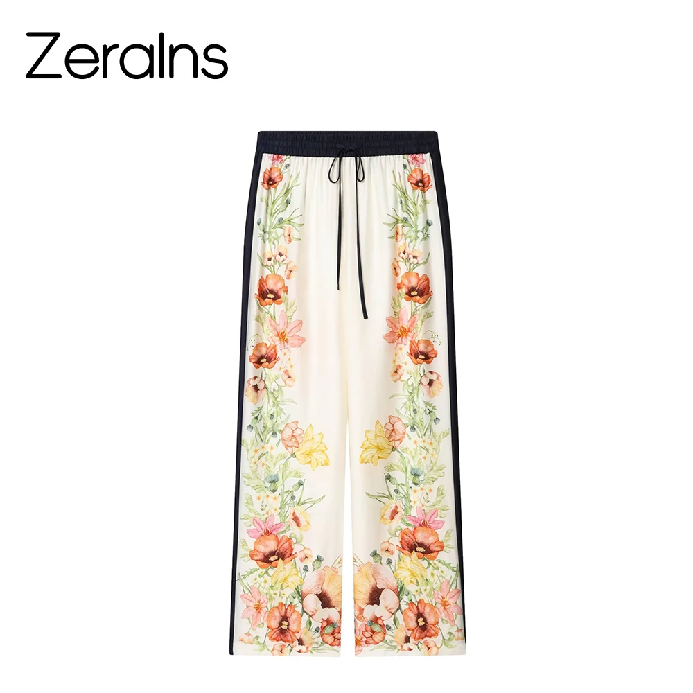 ZERAINS Casual style single row multi button lapel long sleeved contrasting printed shirt and printed pants set