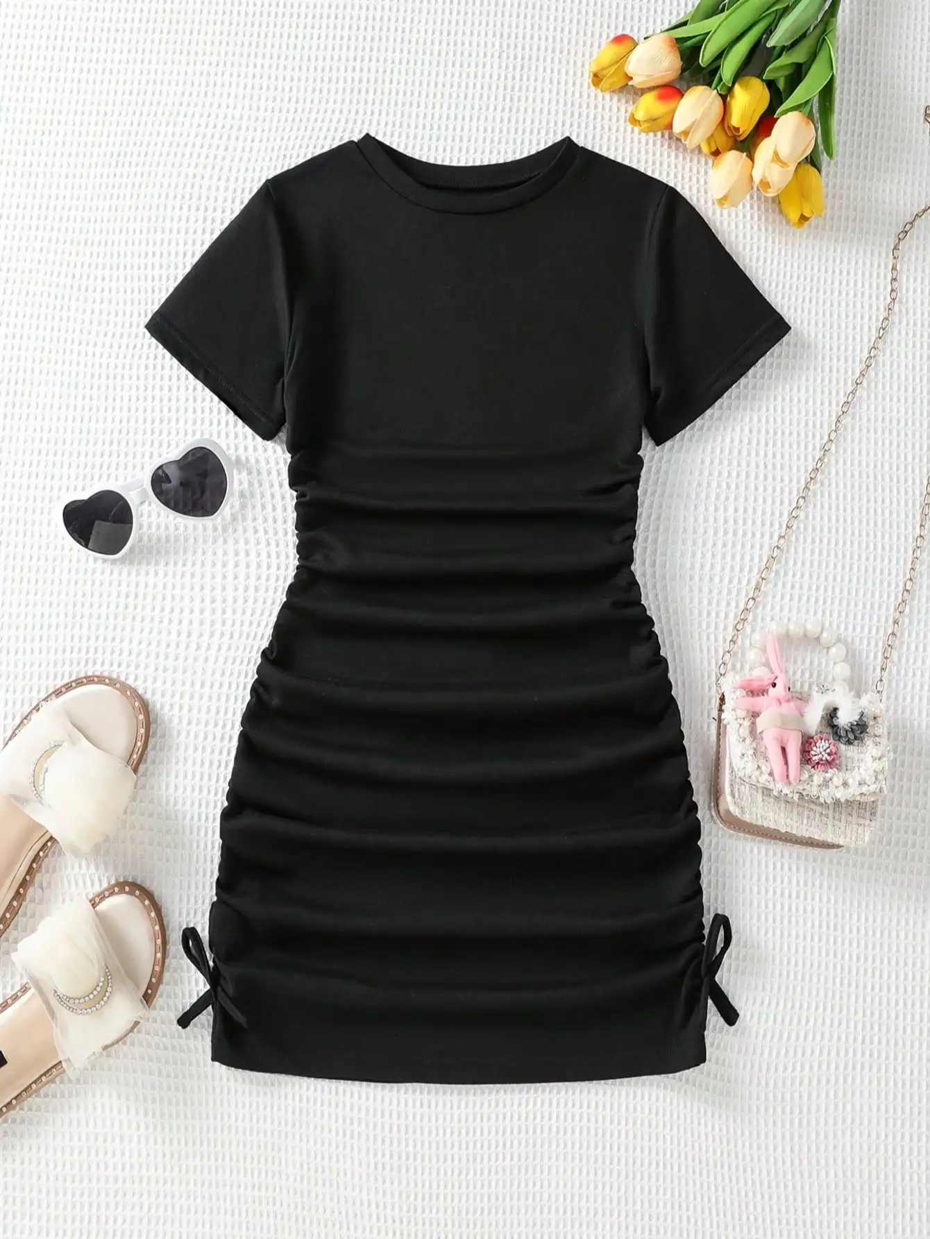 2026 Girls' New Charming Pleated Square Neck Lace Sleeveless Slim Fit Dress, Spring and Summer Party Casual Dress Gift