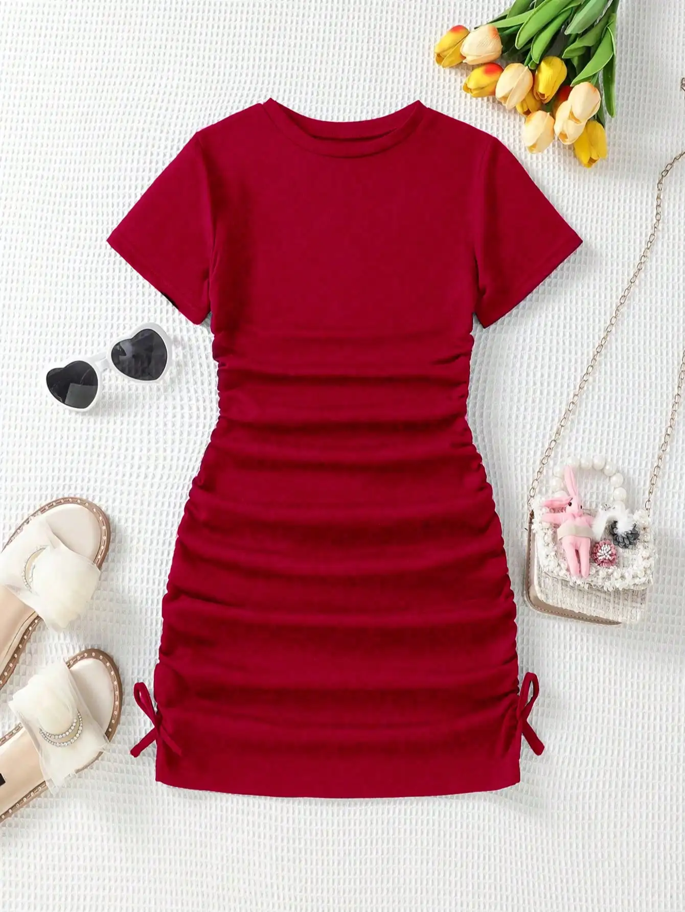 2026 Girls' New Charming Pleated Square Neck Lace Sleeveless Slim Fit Dress, Spring and Summer Party Casual Dress Gift