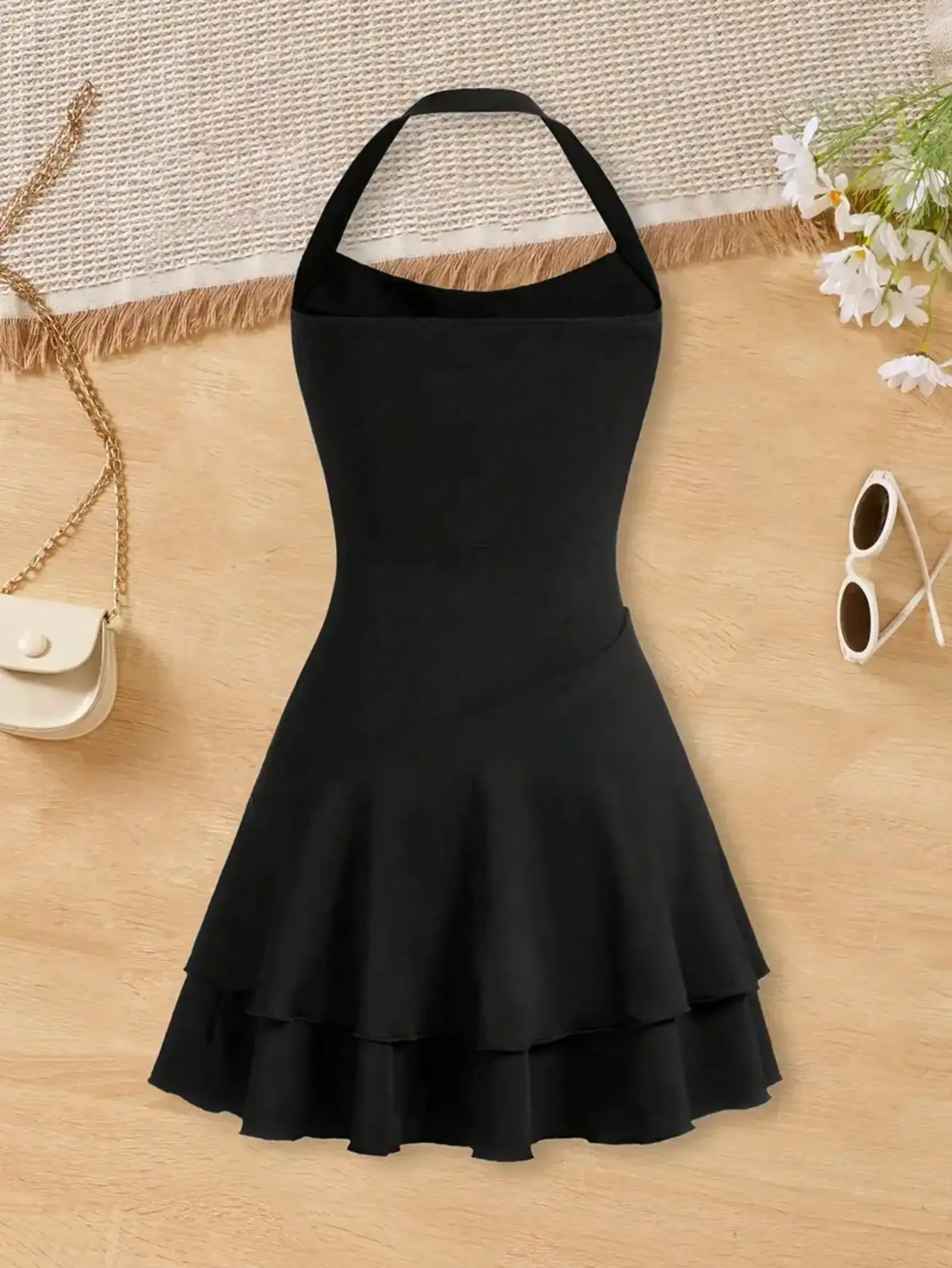 2026 Girls' New Charming Pleated Square Neck Lace Sleeveless Slim Fit Dress, Spring and Summer Party Casual Dress Gift