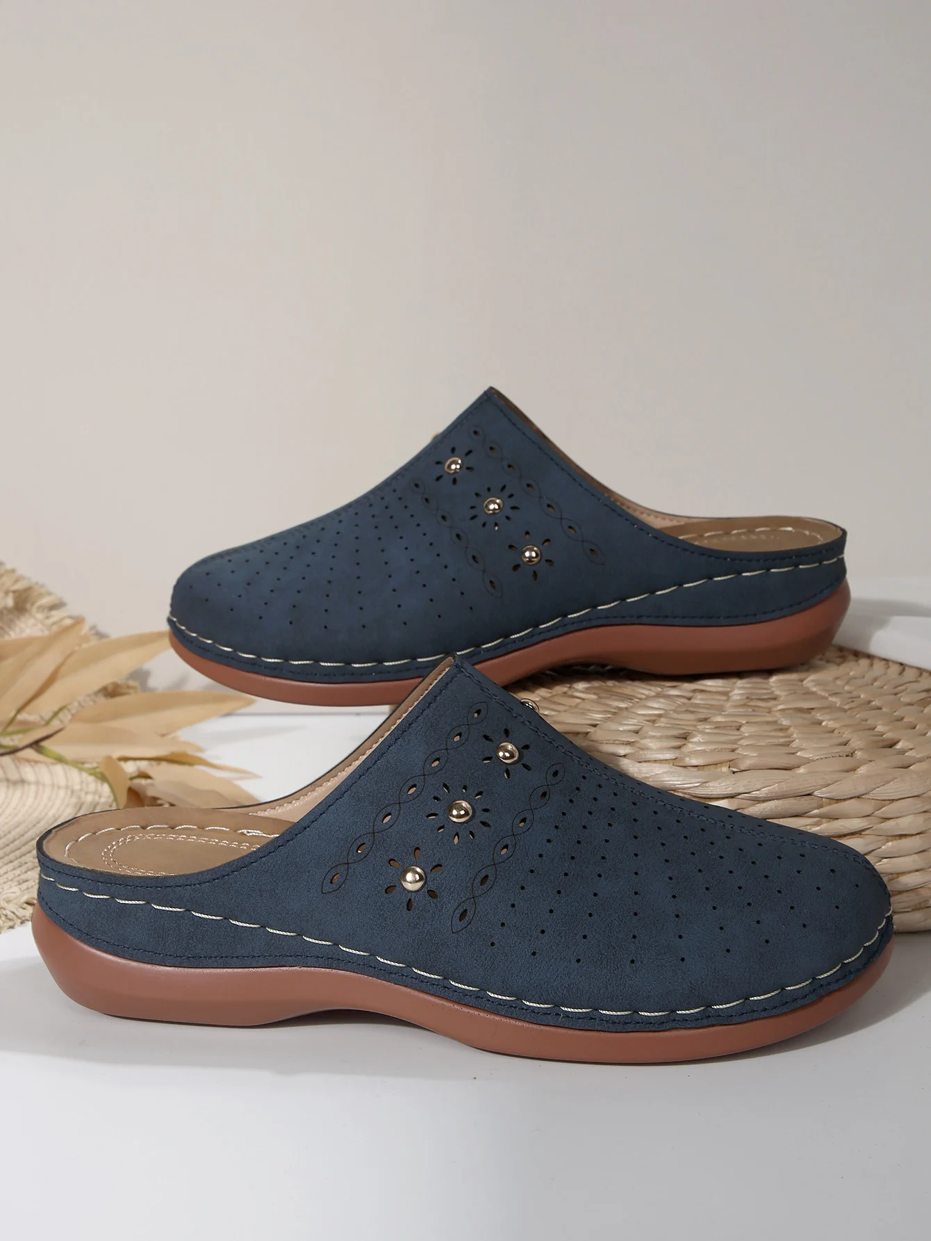 2026 New Fashion Women Slippers Summer Shoes Woman Split Leather Hollows Sandals Breathable Baotou Slippers Big Size 36-43