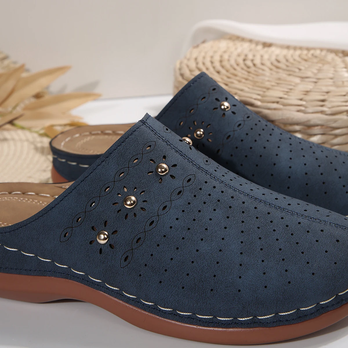 2026 New Fashion Women Slippers Summer Shoes Woman Split Leather Hollows Sandals Breathable Baotou Slippers Big Size 36-43
