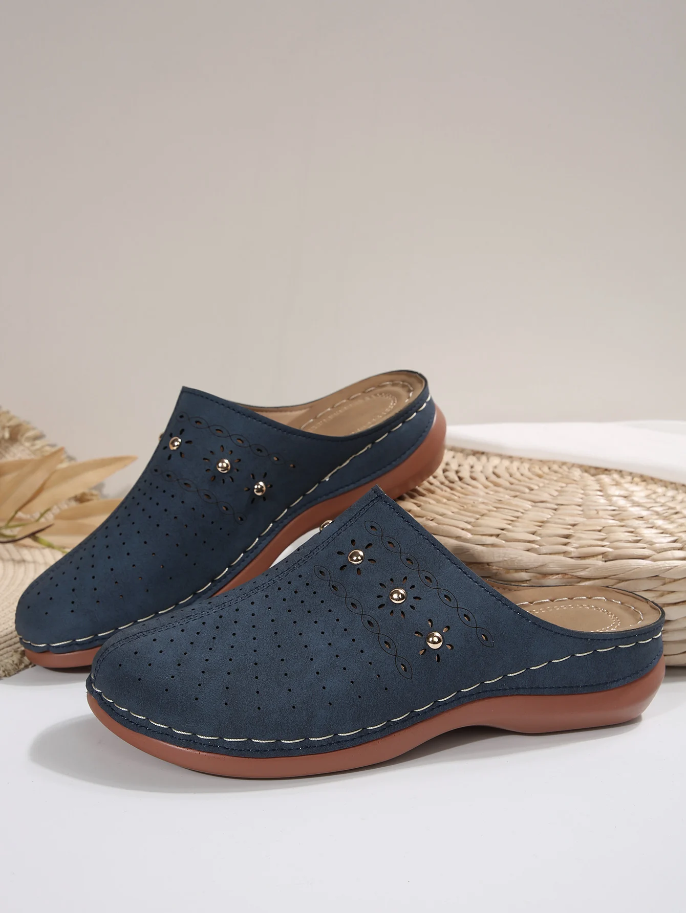 2026 New Fashion Women Slippers Summer Shoes Woman Split Leather Hollows Sandals Breathable Baotou Slippers Big Size 36-43