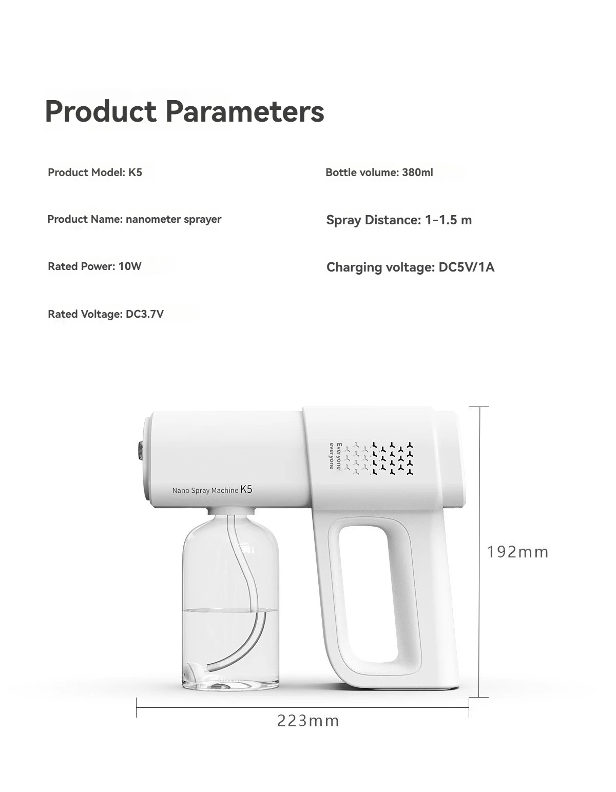 380ml Electric Nano Blue Light Steam Spray Gun K5 Wireless Atomizing Sterilizer C-Type Atomized Household Handheld Sterilizer