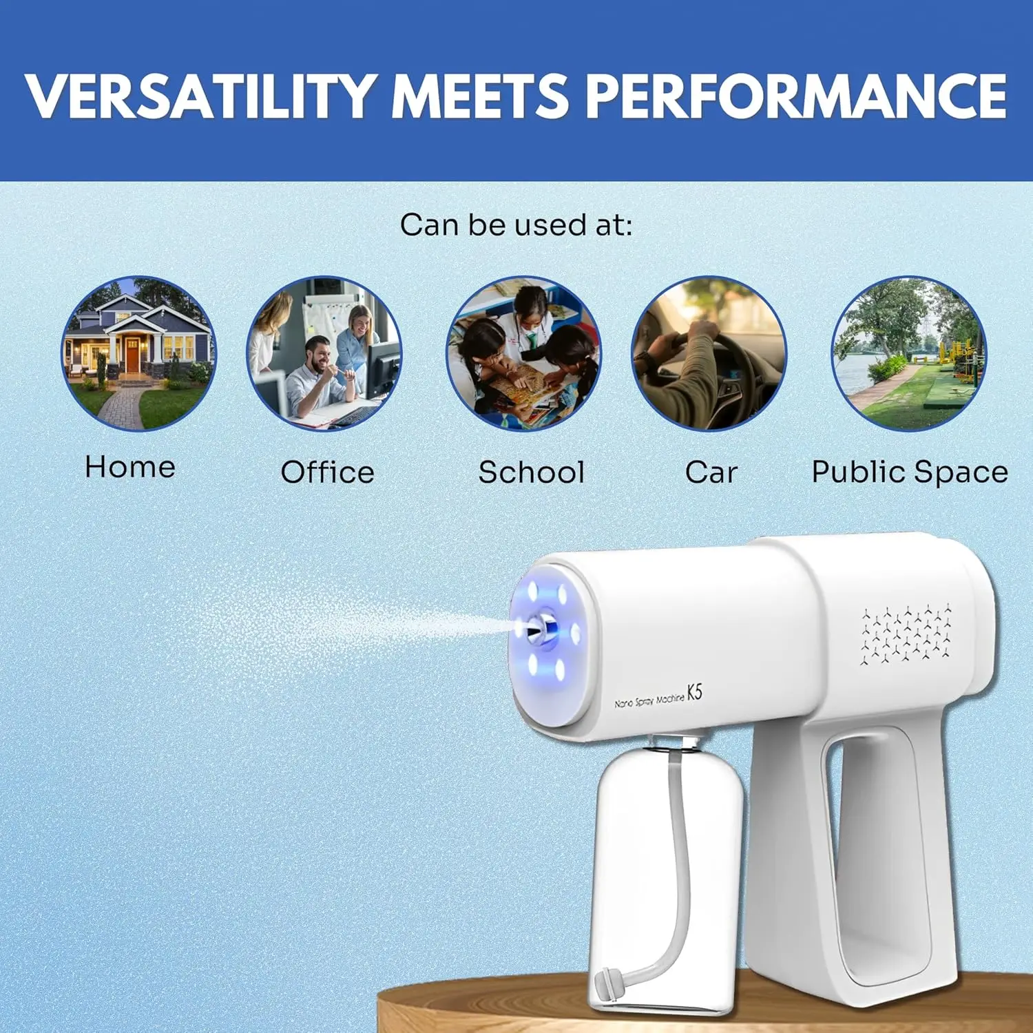 380ml Electric Nano Blue Light Steam Spray Gun K5 Wireless Atomizing Sterilizer C-Type Atomized Household Handheld Sterilizer
