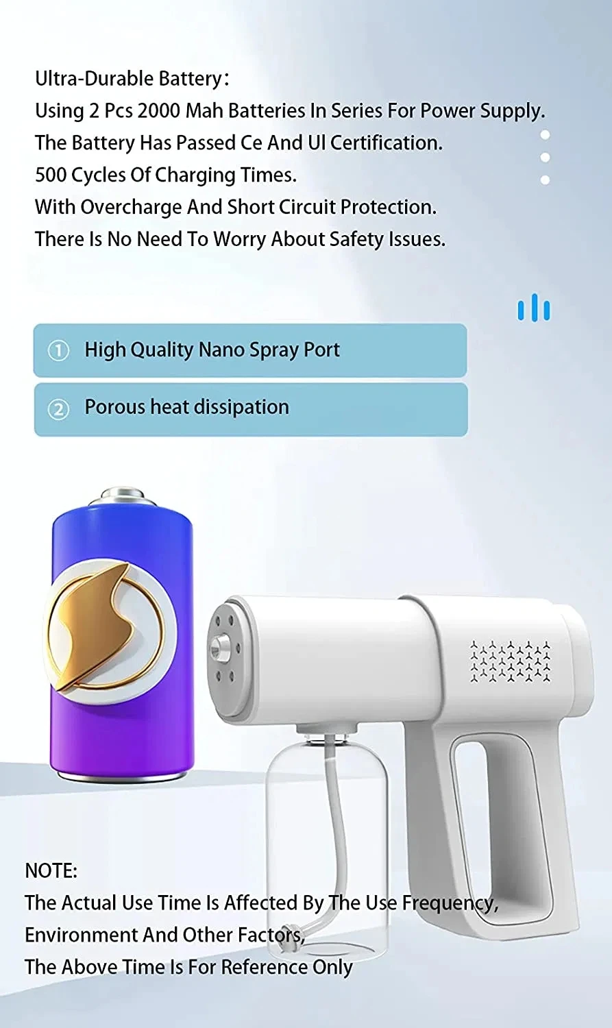 380ml Electric Nano Blue Light Steam Spray Gun K5 Wireless Atomizing Sterilizer C-Type Atomized Household Handheld Sterilizer