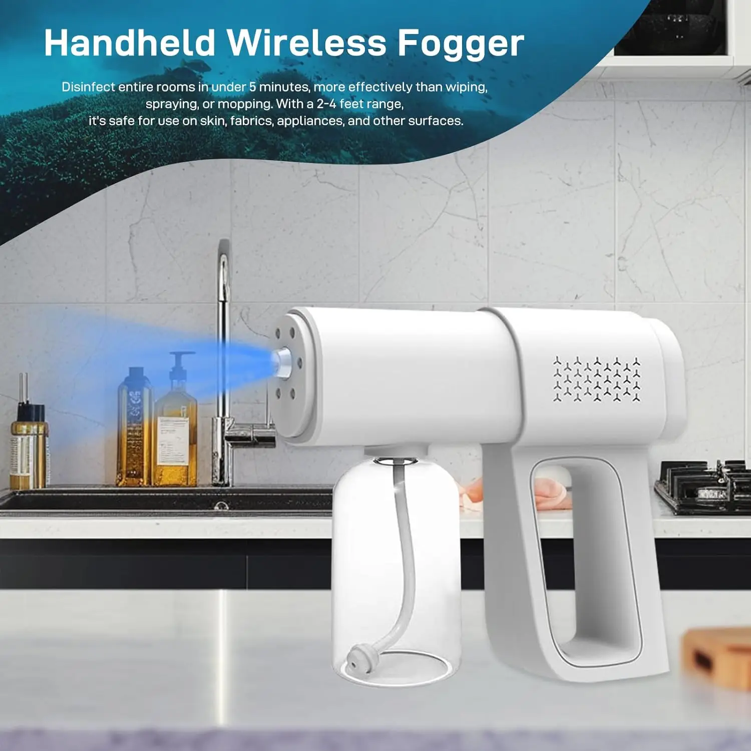380ml Electric Nano Blue Light Steam Spray Gun K5 Wireless Atomizing Sterilizer C-Type Atomized Household Handheld Sterilizer