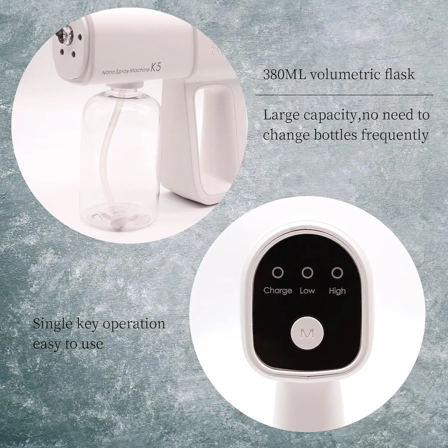 380ml Electric Nano Blue Light Steam Spray Gun K5 Wireless Atomizing Sterilizer C-Type Atomized Household Handheld Sterilizer