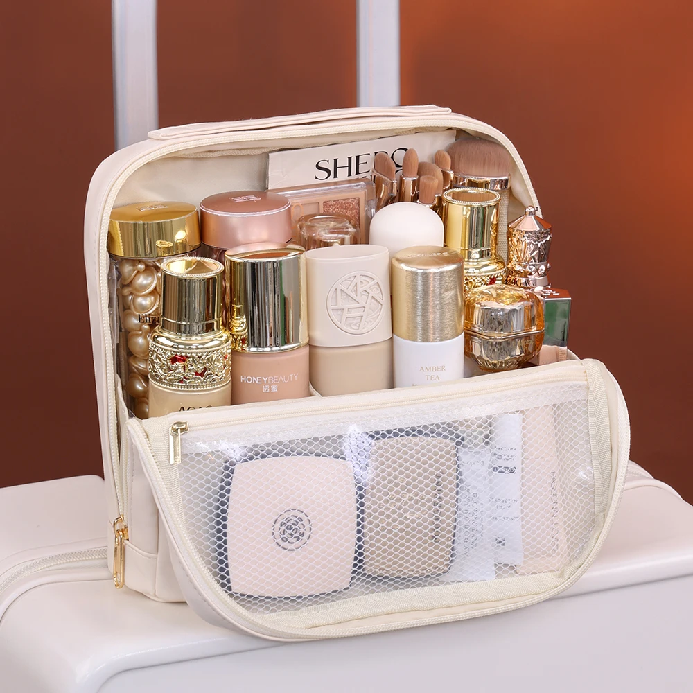 Portable Standing Up Bag Travel Waterproof Toiletry Storage Pouch Bag for Brues Cosmetic Tools Women's Makeup Organizer