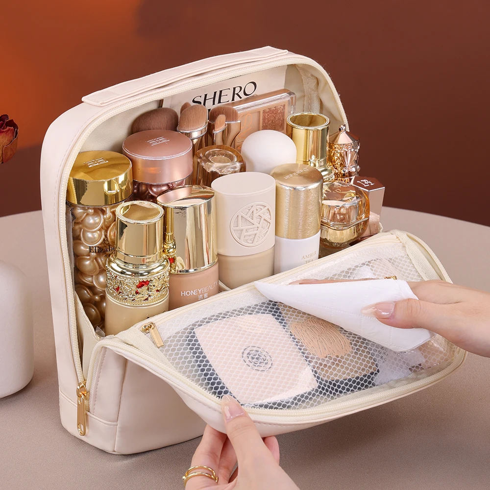 Portable Standing Up Bag Travel Waterproof Toiletry Storage Pouch Bag for Brues Cosmetic Tools Women's Makeup Organizer
