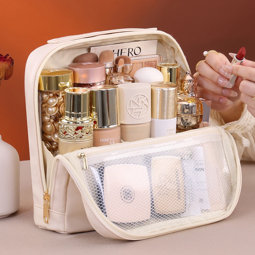 Portable Standing Up Bag Travel Waterproof Toiletry Storage Pouch Bag for Brues Cosmetic Tools Women's Makeup Organizer