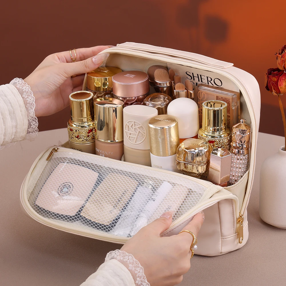 Portable Standing Up Bag Travel Waterproof Toiletry Storage Pouch Bag for Brues Cosmetic Tools Women's Makeup Organizer
