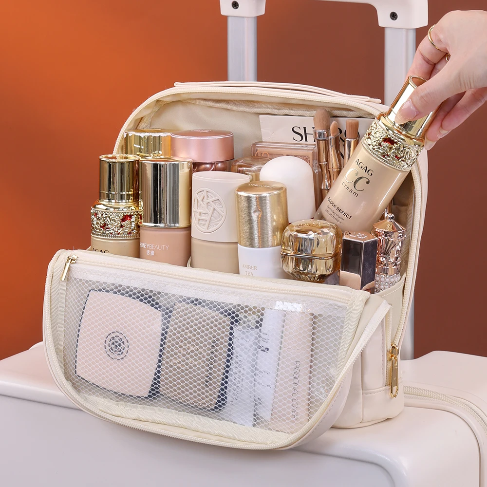 Portable Standing Up Bag Travel Waterproof Toiletry Storage Pouch Bag for Brues Cosmetic Tools Women's Makeup Organizer