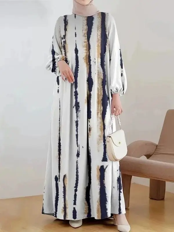 Muslim Cotton Abayas For Women Dashiki Loose Dress Batwing Sleeve Femme Robe