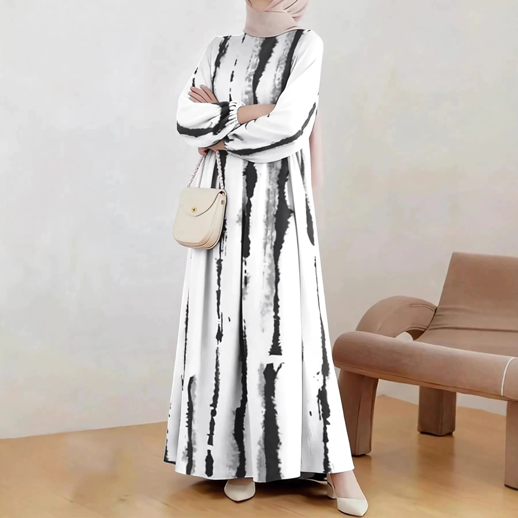Muslim Cotton Abayas For Women Dashiki Loose Dress Batwing Sleeve Femme Robe